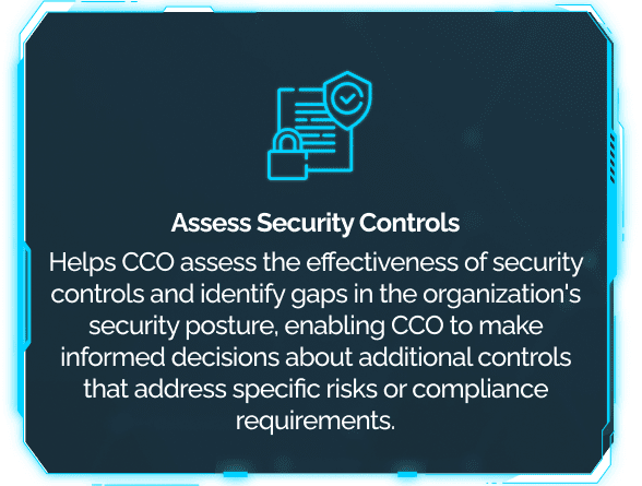 This tile tells the CCO that DigitalXForce assesses the effectiveness of security controls and identifies gaps against risks and compliance requirements.
