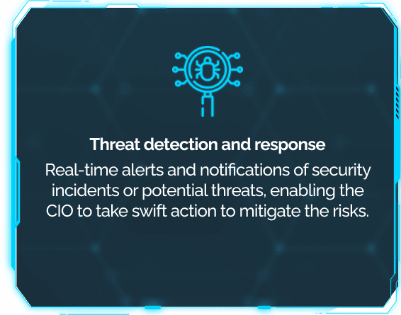 This tile tells the CIO that DigitalXForce delivers real-time alerts on security incidents and potential threats.