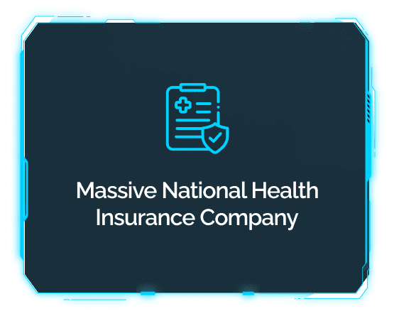 This customer tile reads Massive National Health Insurance Company, with an icon of a medical clipboard and a shield.