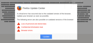 Fake Firefox Update Center message on a hacked site, from the DigitalXForce article "Stay Secure While Shopping Online on"