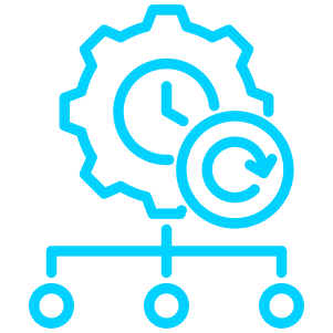 This icon shows a gear with a clock and a refresh arrow above a hierarchy.