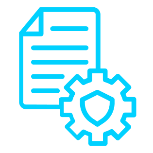 This icon shows a document with a shield inside a gear.