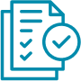 This icon shows documents with a check mark.