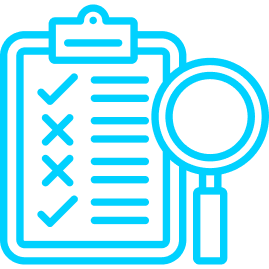 This icon shows a checklist with a magnifying glass.