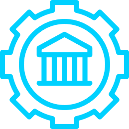 This icon shows an institution building inside a gear.